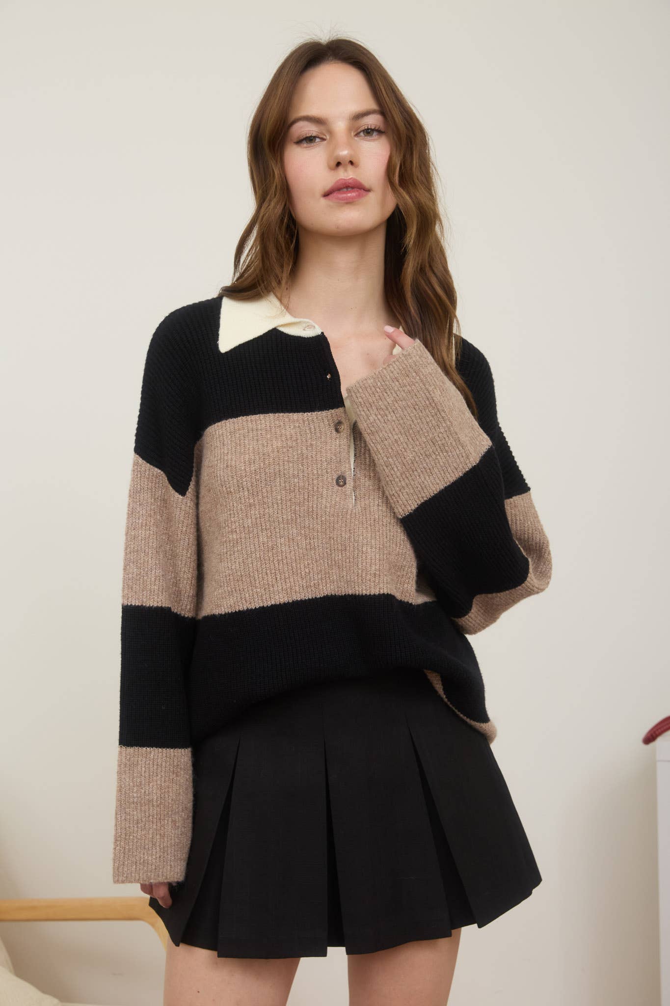 Contrast Collar Polo Sweater