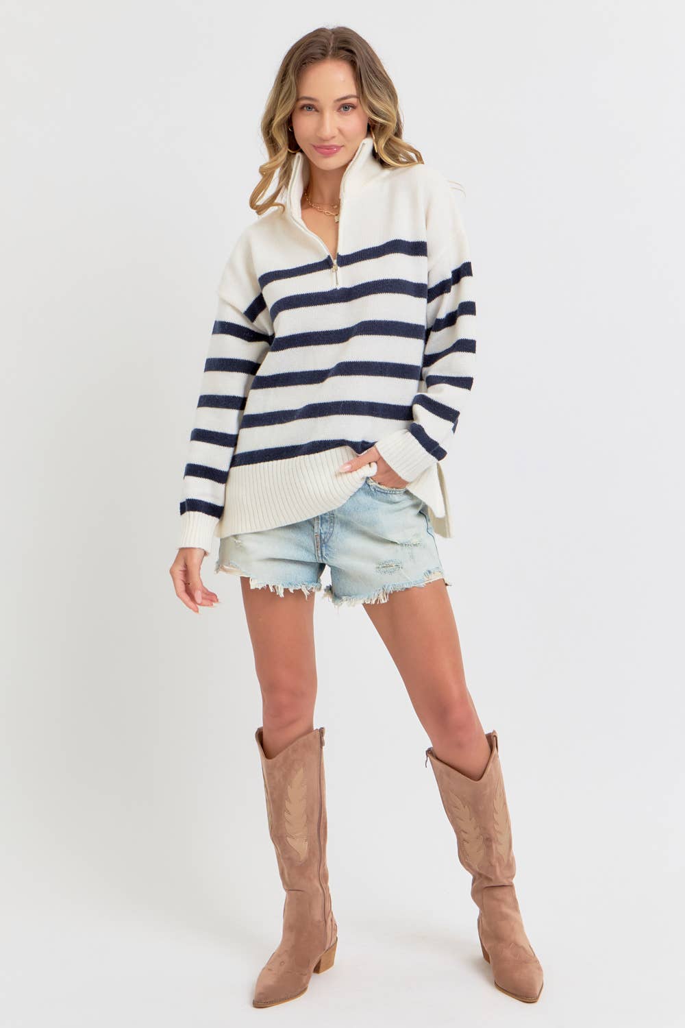 Striped Zip Front Sweater