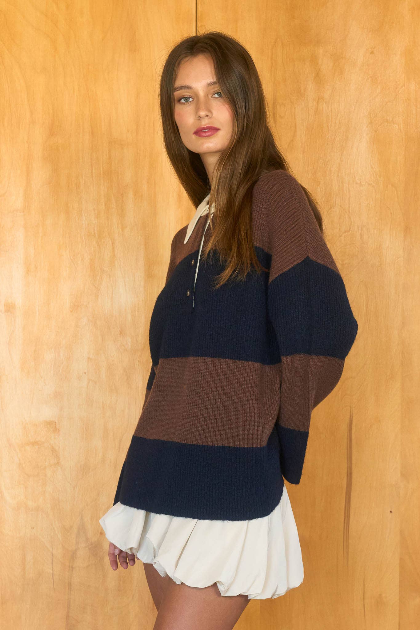 Contrast Collar Polo Sweater