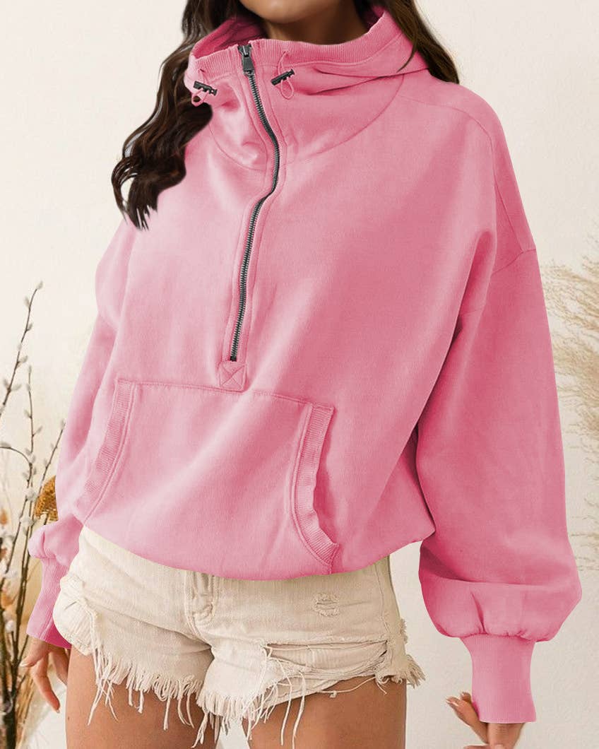 Quarter Zip Collar Pocket Hoodie