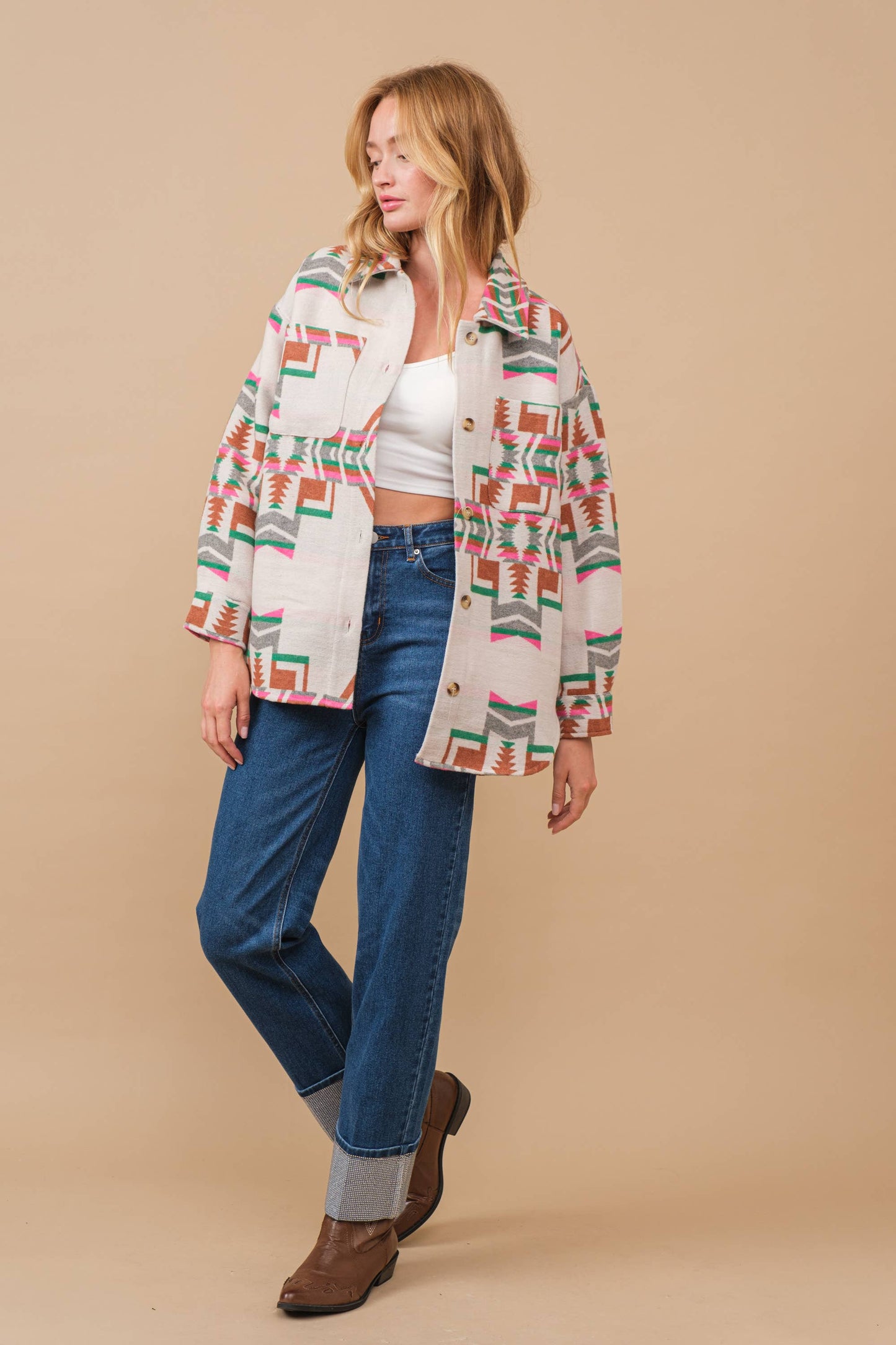 Blue B Exclusive Aztec Pattern Button Up Jacket