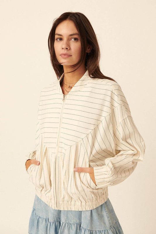 Contrast Pinstripe Zip Up Pocket Bomber Jacket