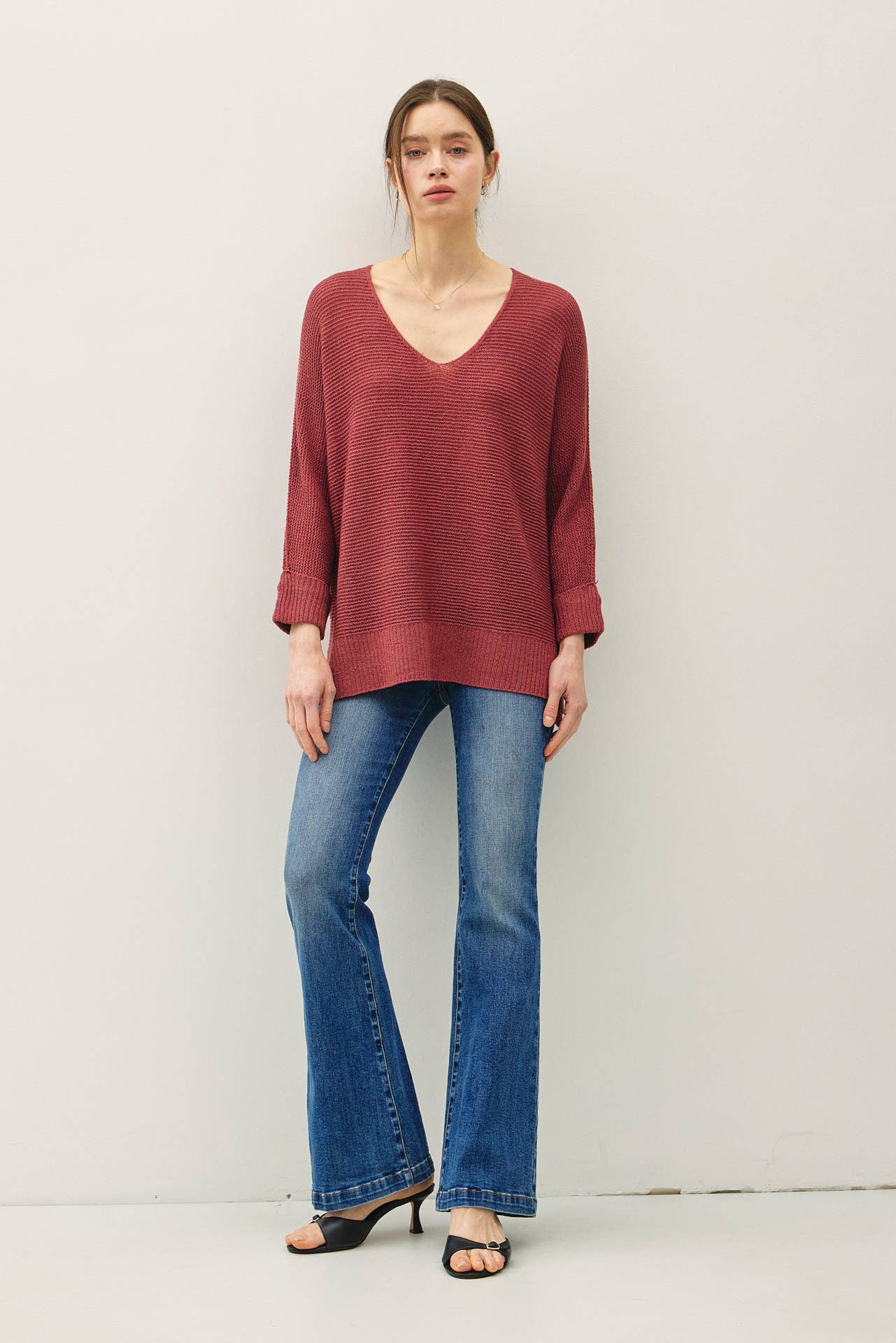 V Neck Dolman Sleeve Sweater
