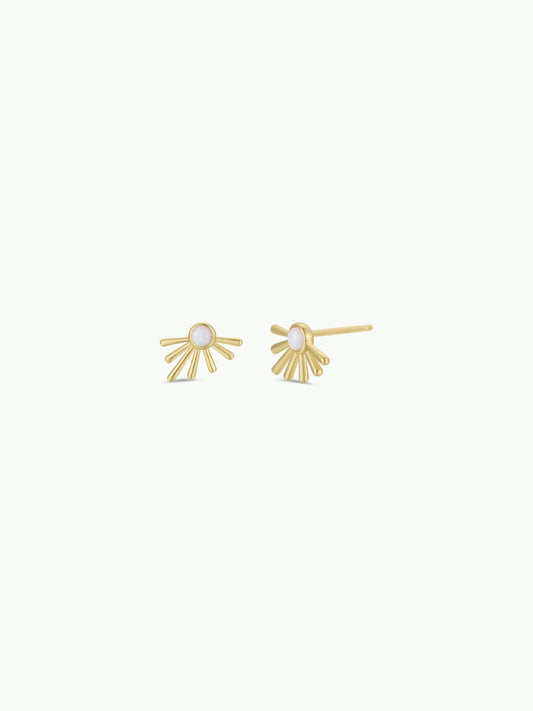 Sun Ray - White Opal - Gold Earrings