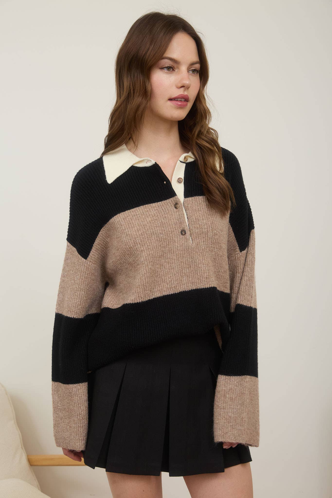 Contrast Collar Polo Sweater