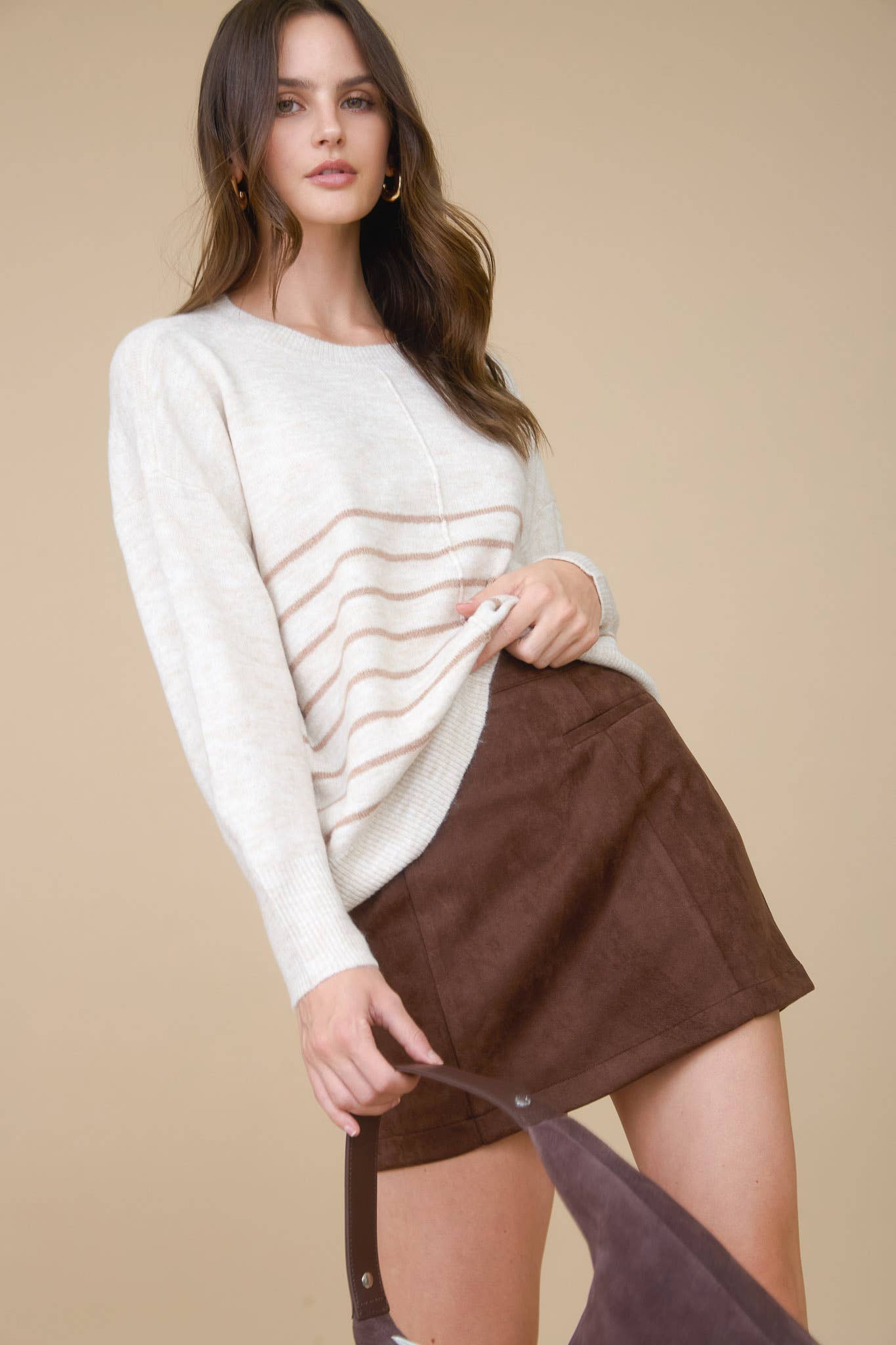 Simple & Cozy Front Seam Stripe Sweater