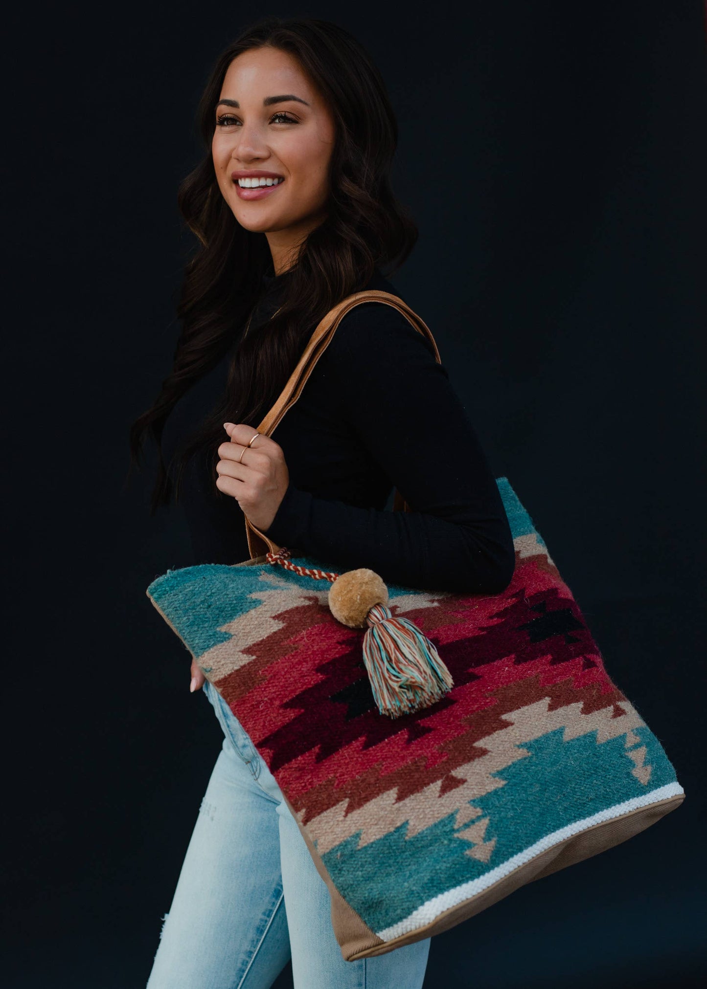 Teal, Burgundy & Tan Aztec Tote