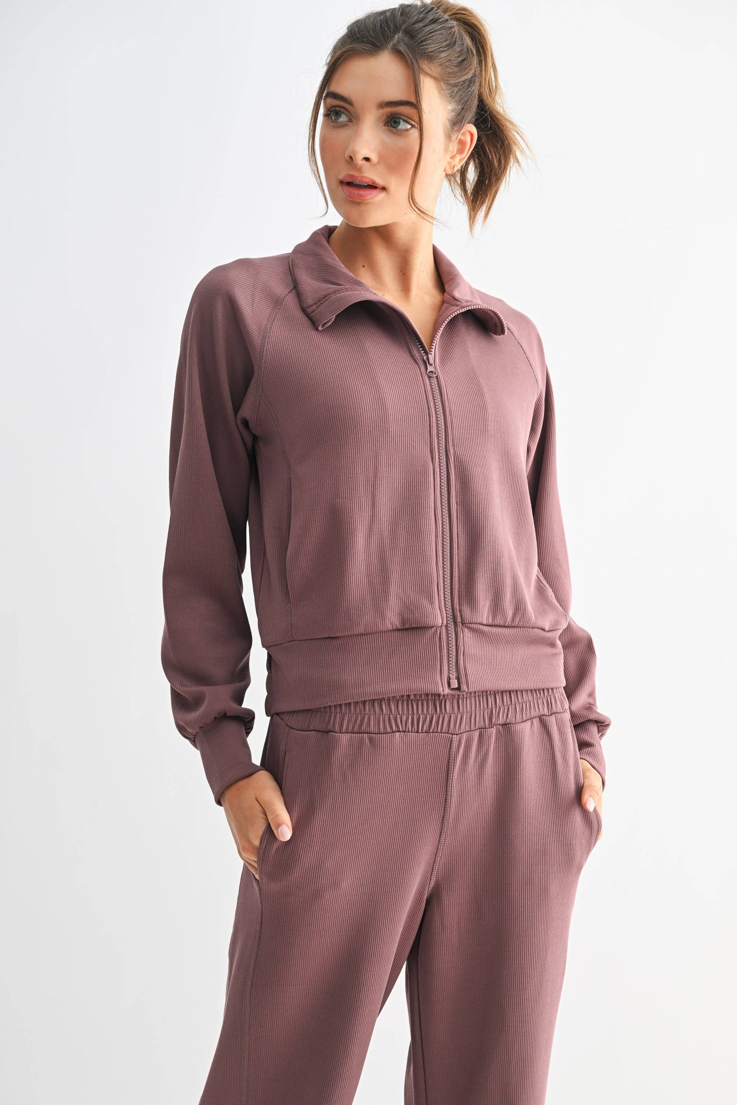 Luxe Sand Wash Rib Zip Jacket