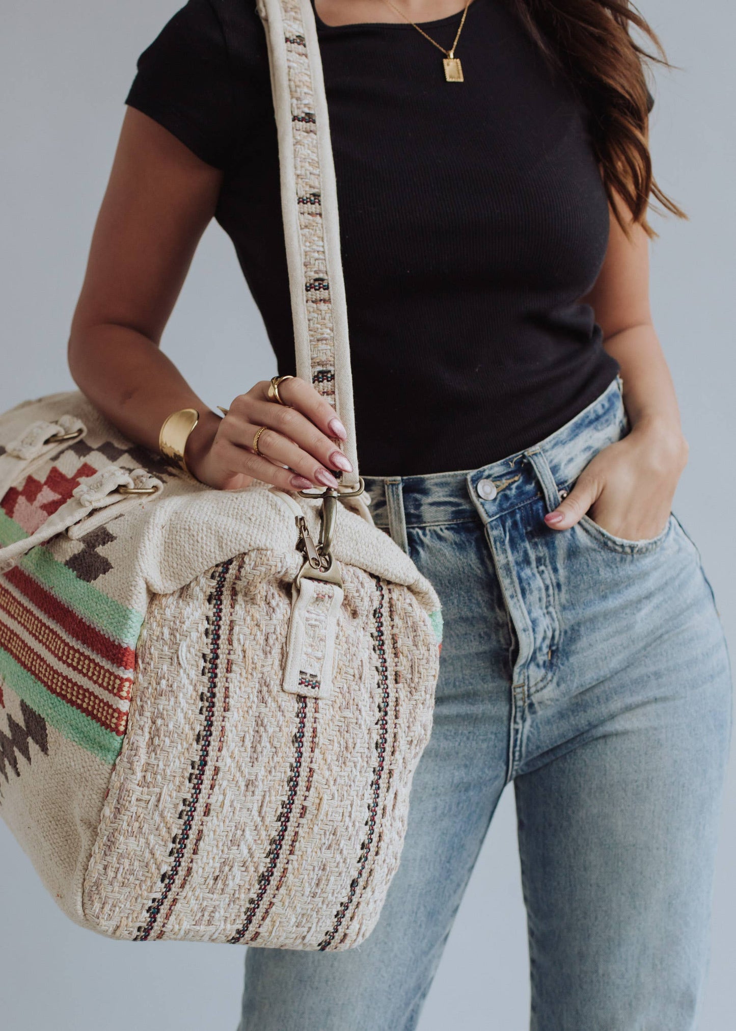 Beige, Brown & Red Aztec Duffel