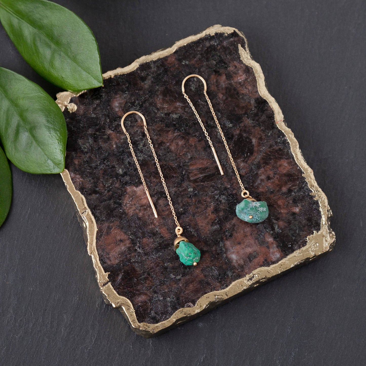 Threader Earring with Rough Cut Turquoise Stone