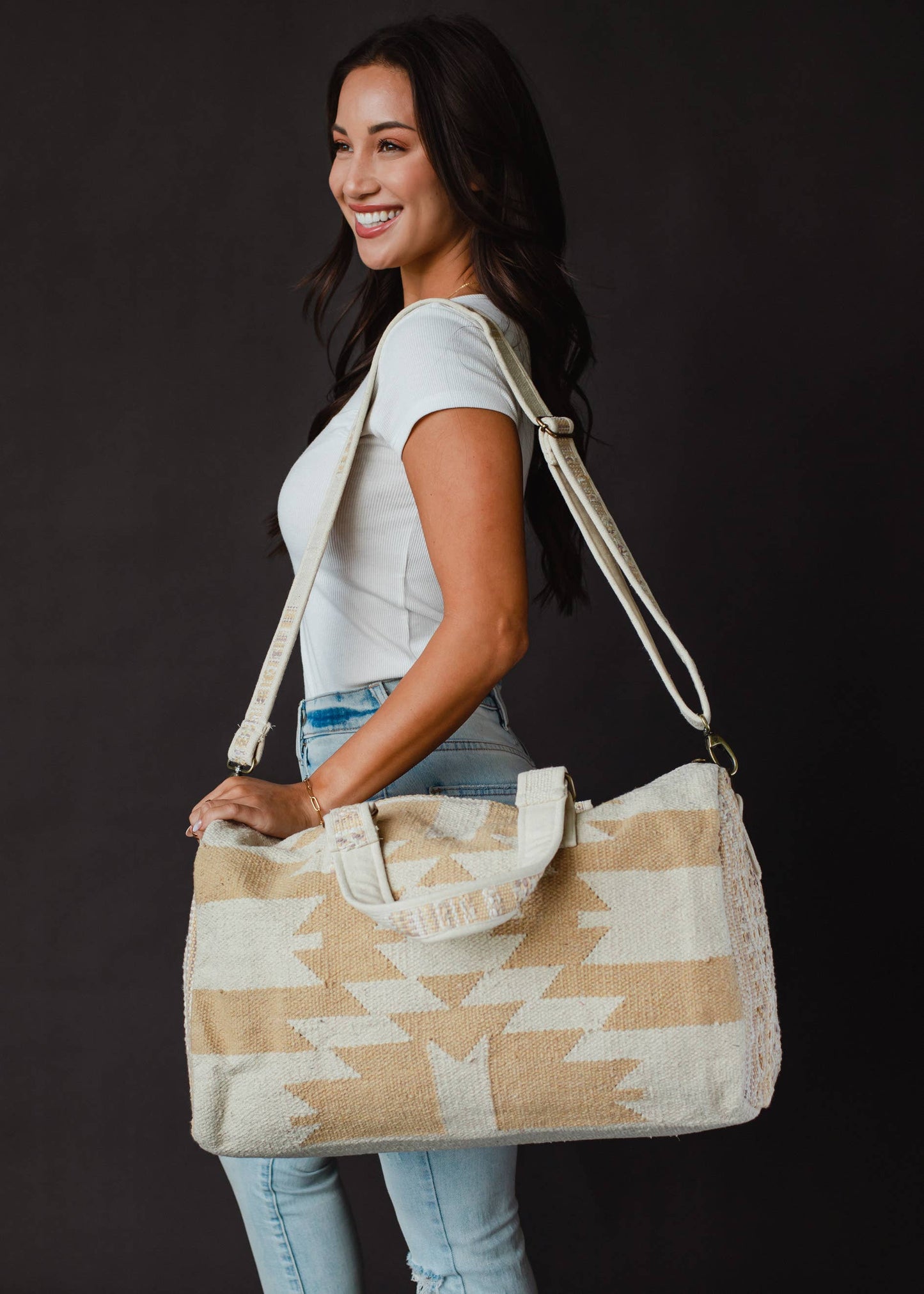 Cream & Tan Aztec Duffel