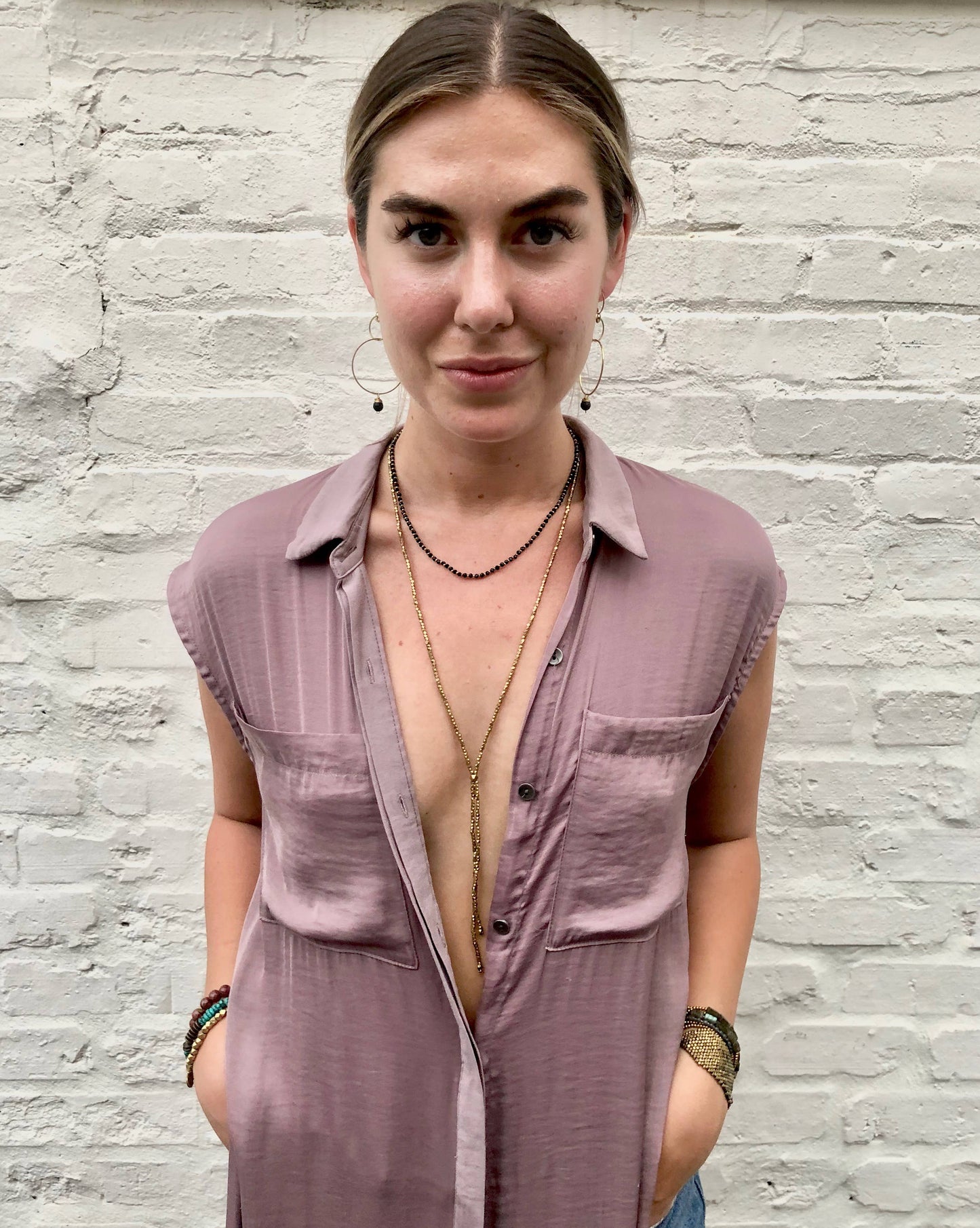 Brass Double Layer Lariat Necklace