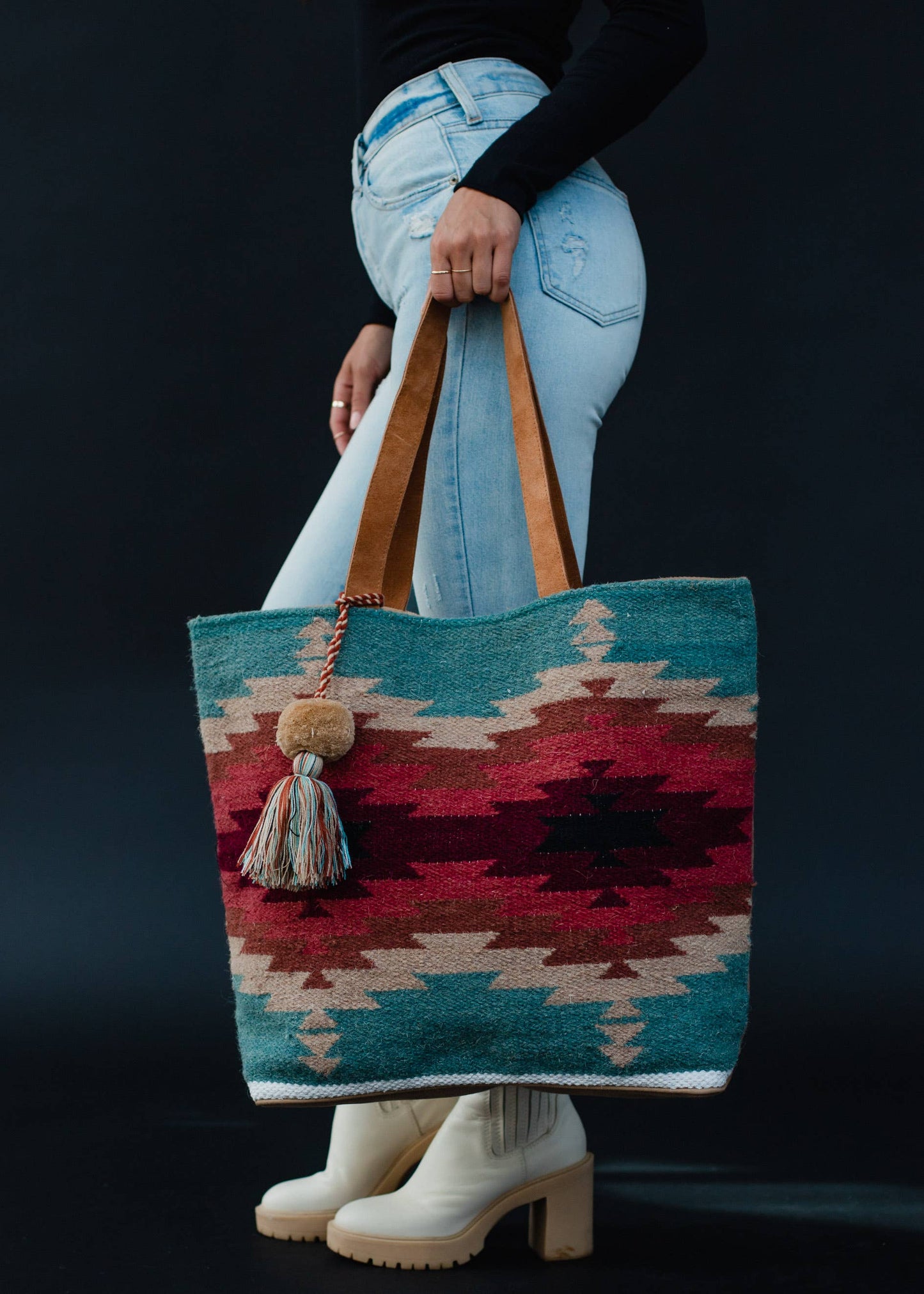 Teal, Burgundy & Tan Aztec Tote