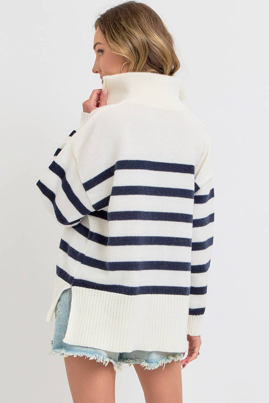 Striped Zip Front Sweater