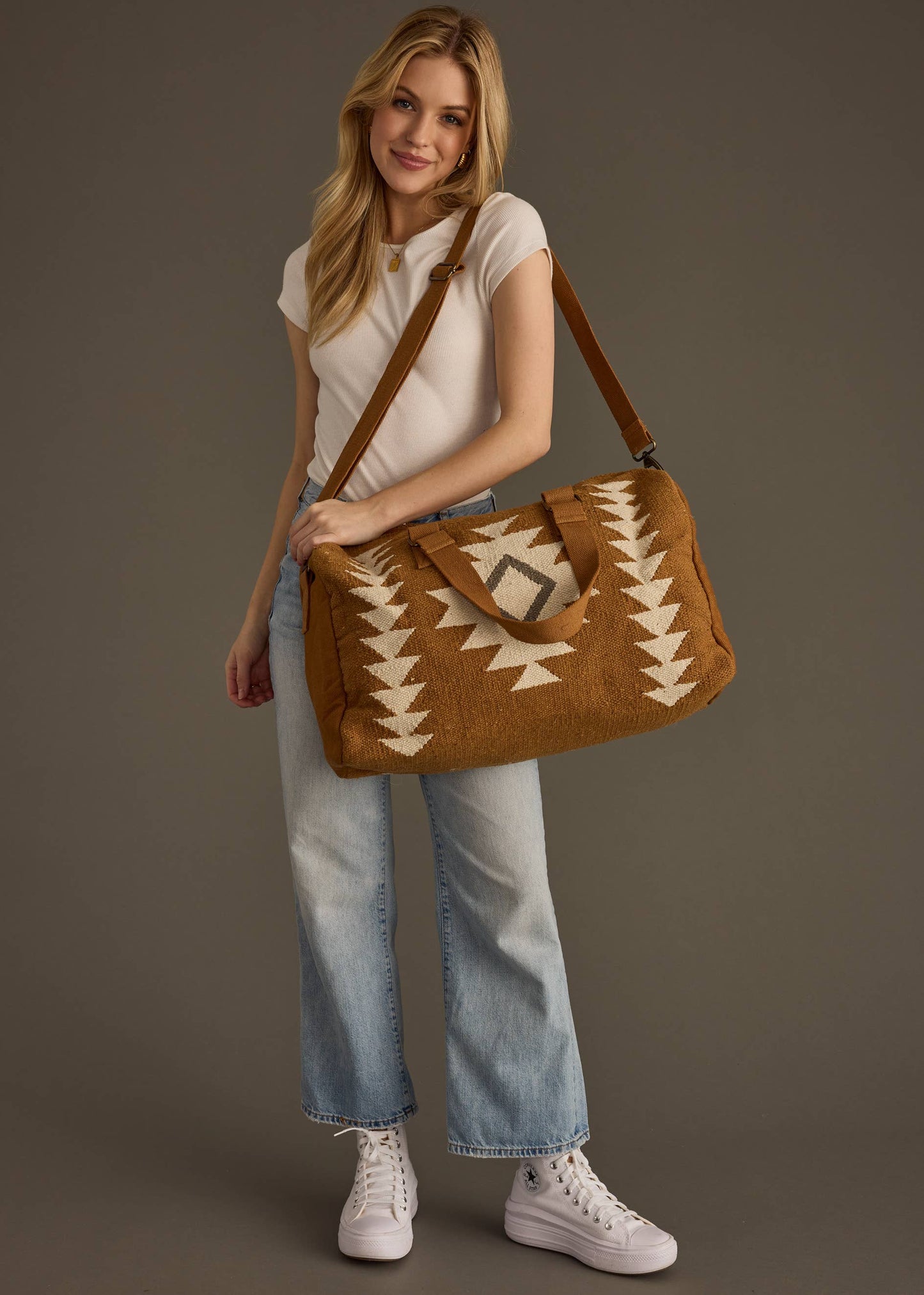 Camel, Cream & Gray Aztec Duffel