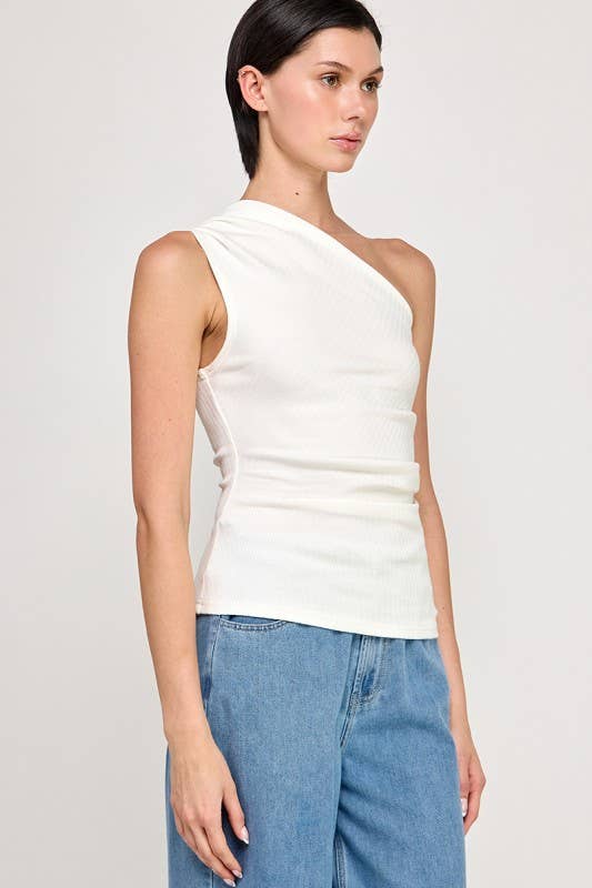 STRETCHY ASYMMETRIC RIBBED TOP
