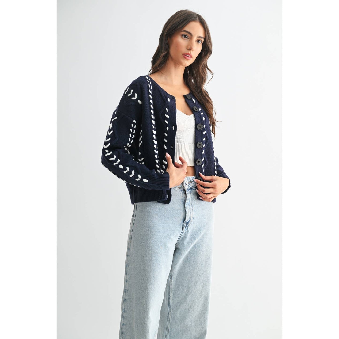 Indigo Ribbon Stich Cable Sweater