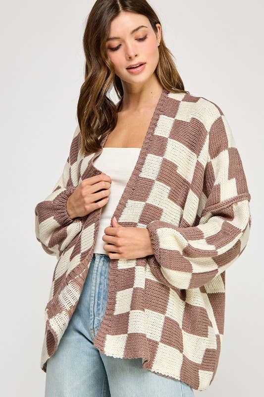 Checkered Drop Shoulder Cardi
