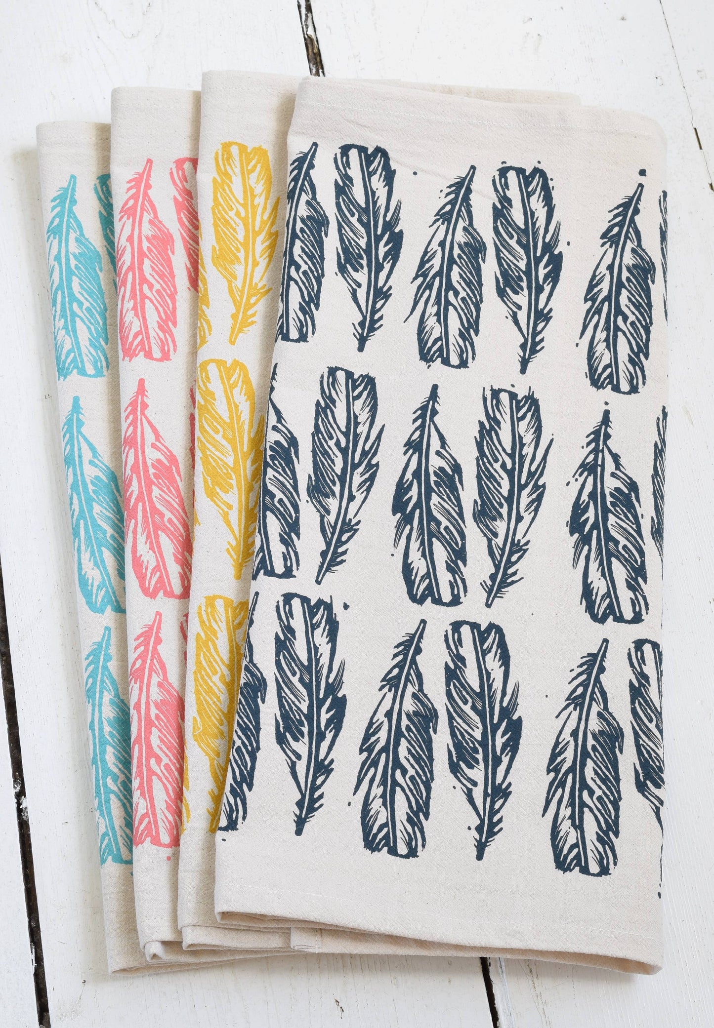 Block Feathers Tea Towel - Organic Cotton - Navy Blue