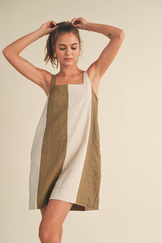 Colorblock Linen Midi Dress