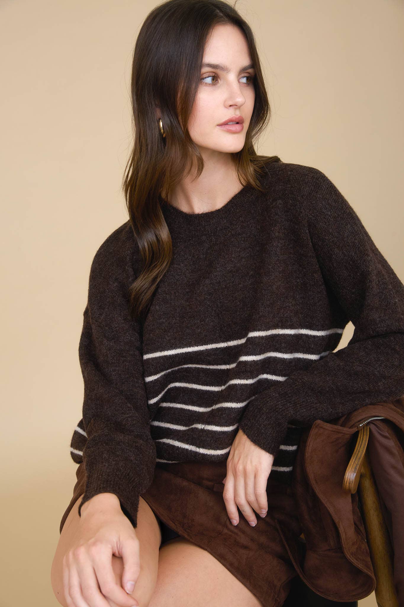 Simple & Cozy Front Seam Stripe Sweater