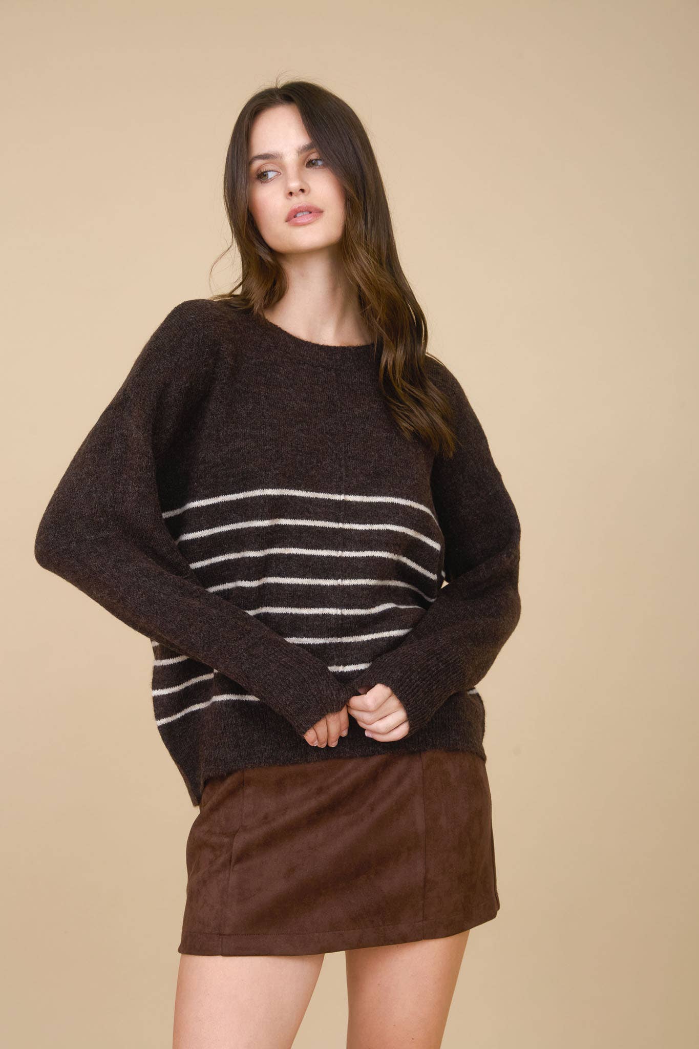 Simple & Cozy Front Seam Stripe Sweater