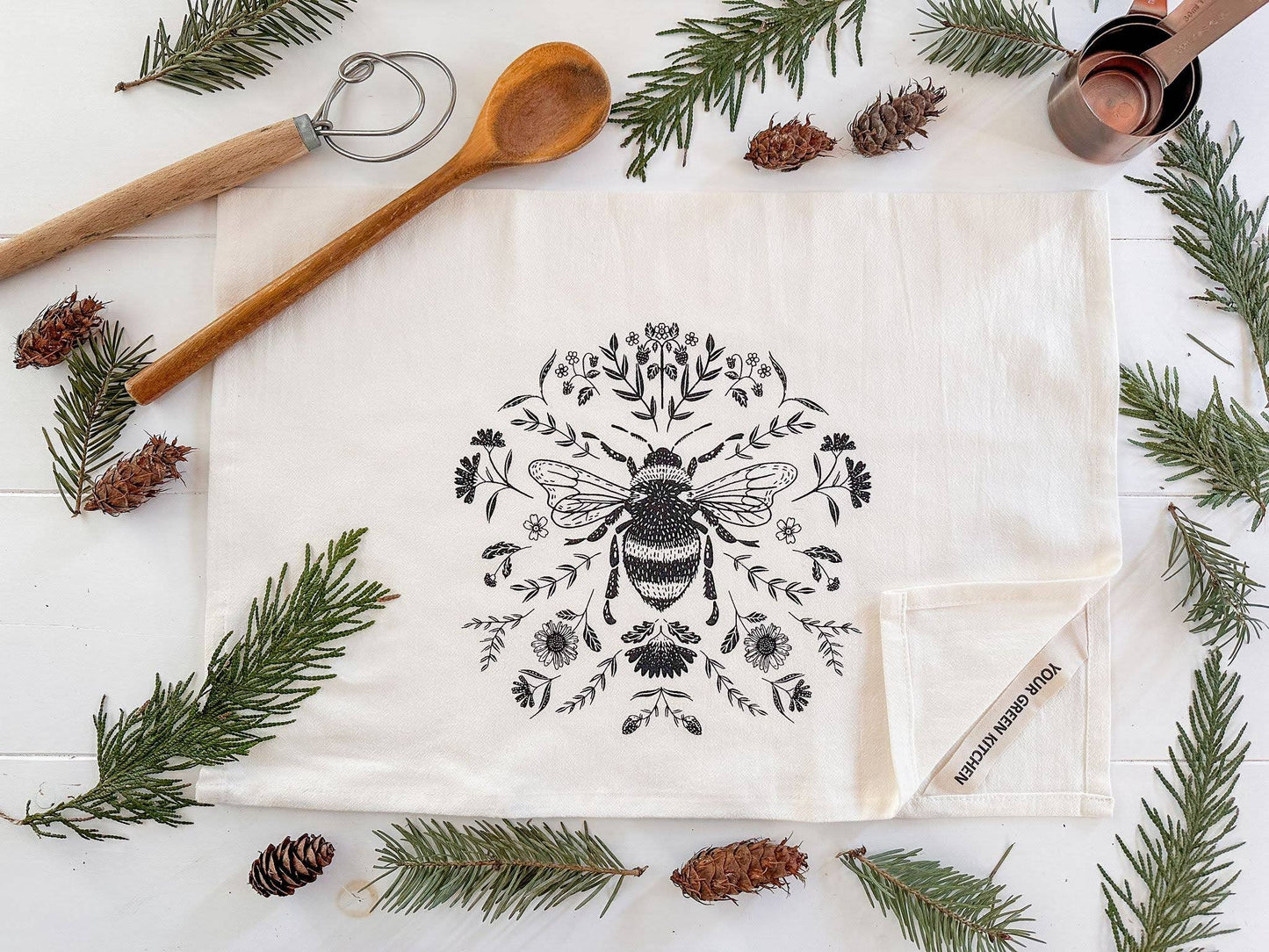 TEA TOWEL with Charcoal Bee / Bee Decor / Home Decor