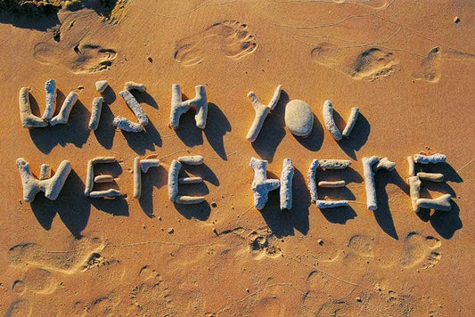 Postcard. Wish You Were Here.  Beach scene. Sand & sun.