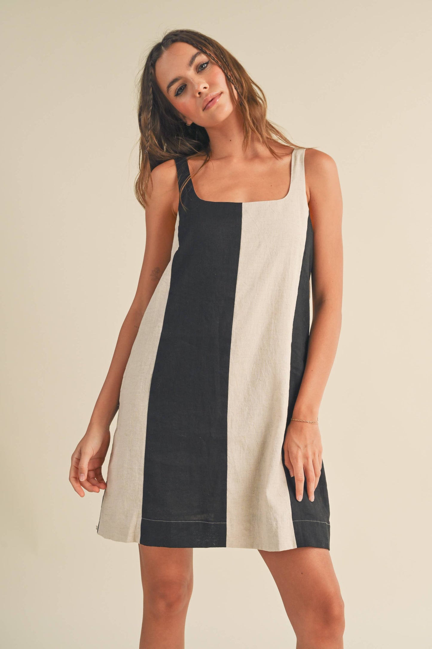 Colorblock Linen Midi Dress