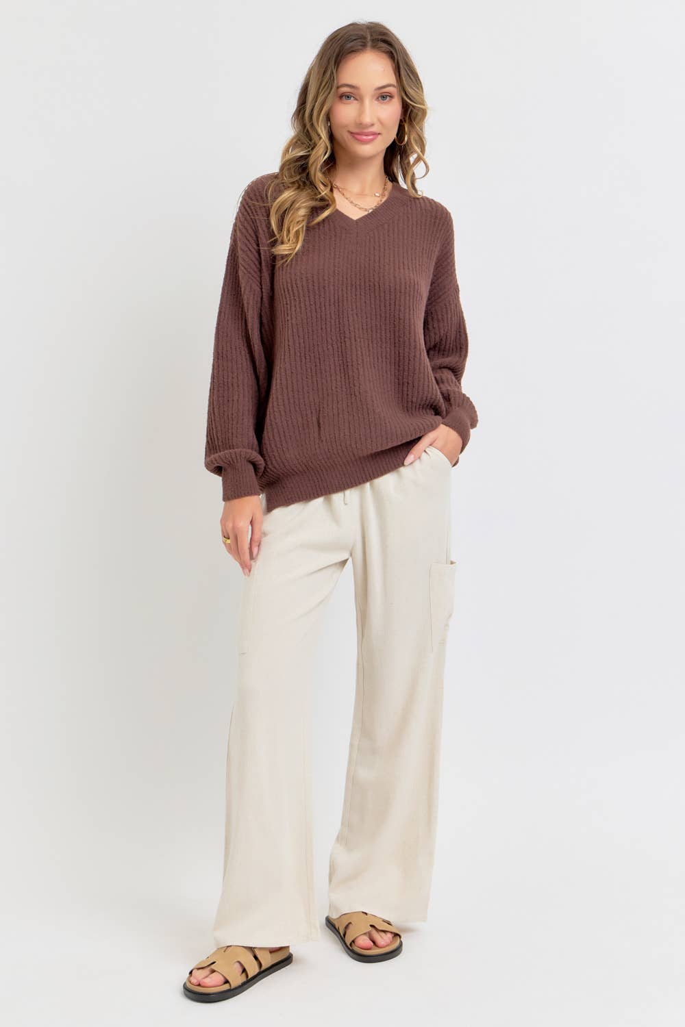 EVERYDAY CASUAL SWEATER: Brown / Contemporary / L