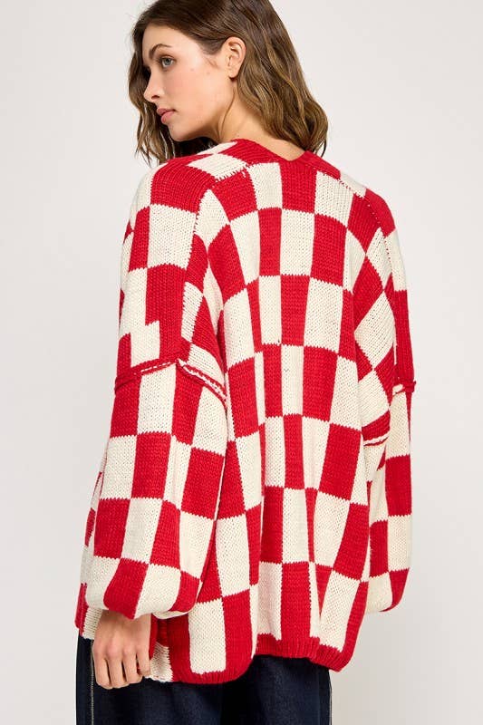 Checkered Drop Shoulder Cardi
