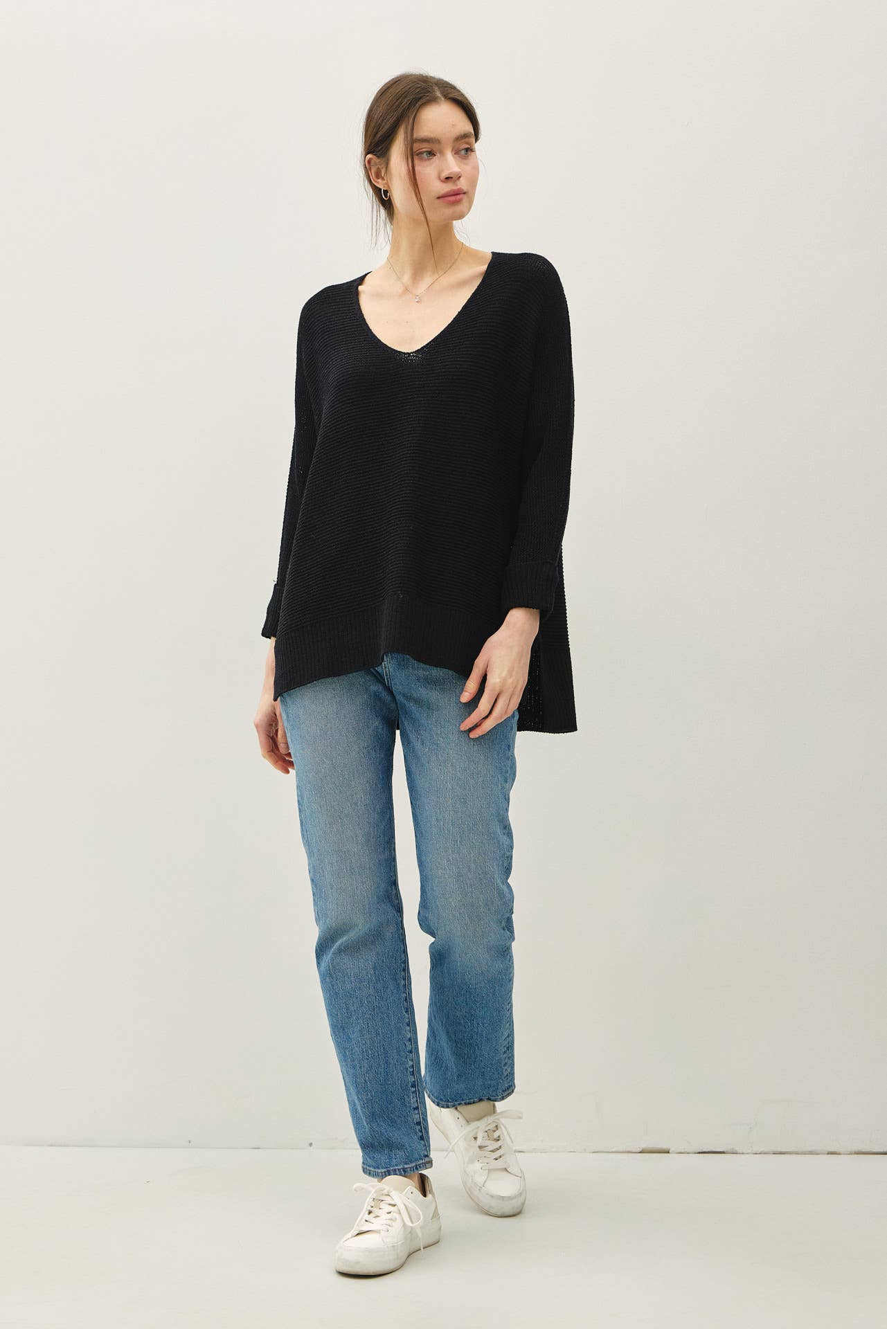 V Neck Dolman Sleeve Sweater