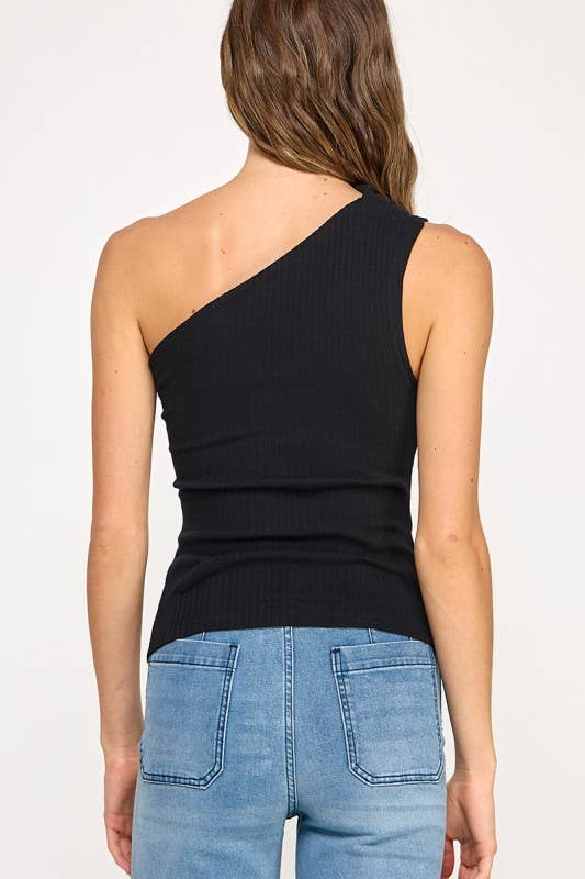 STRETCHY ASYMMETRIC RIBBED TOP