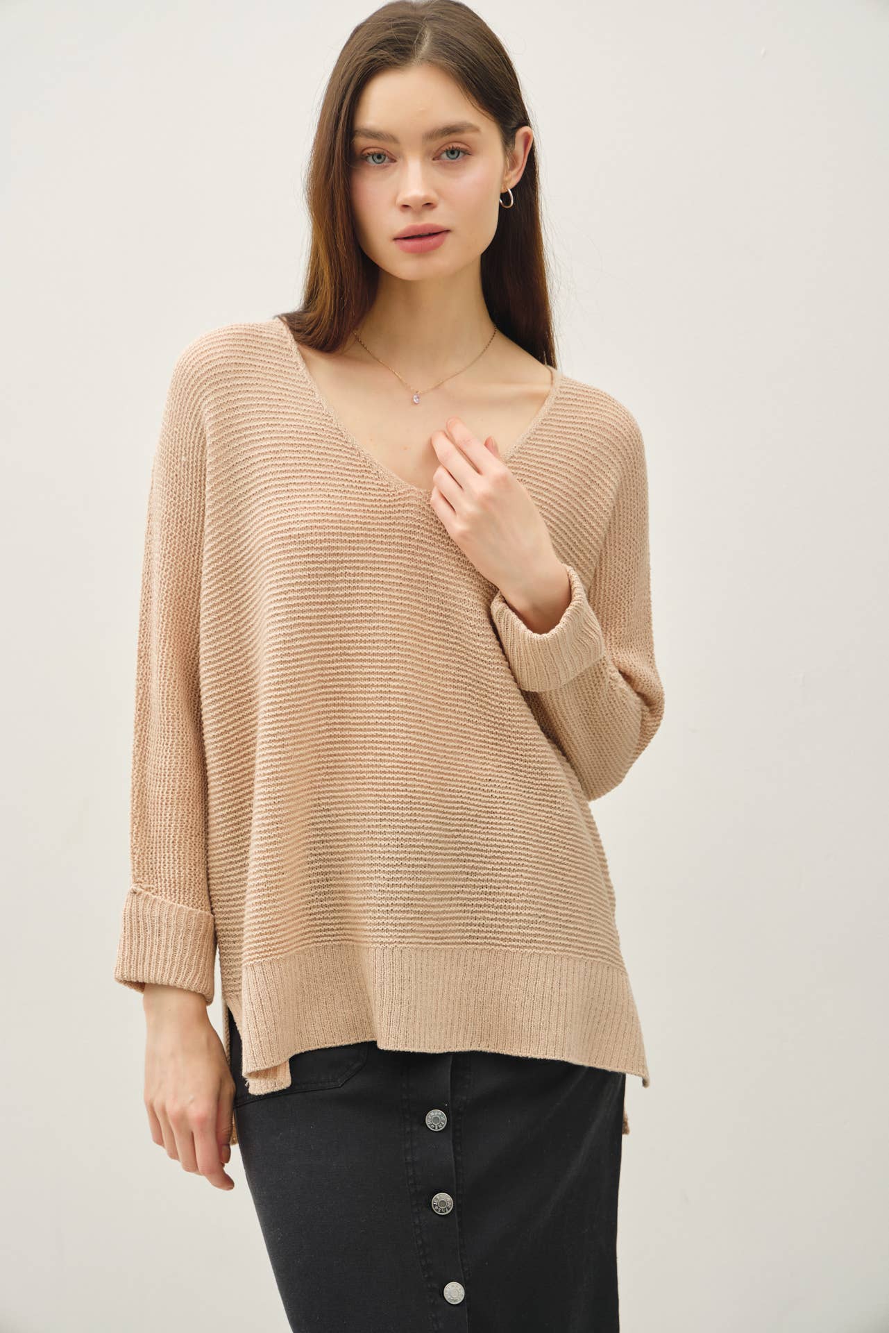 V Neck Dolman Sleeve Sweater