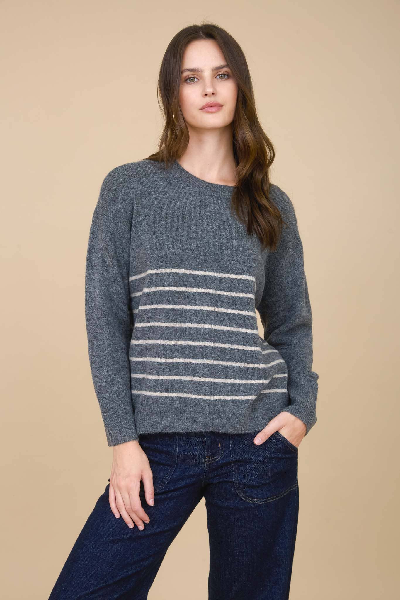 Simple & Cozy Front Seam Stripe Sweater