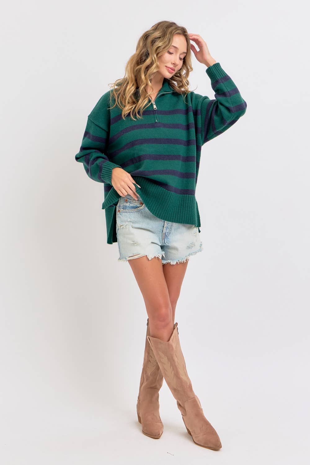Striped Zip Front Sweater