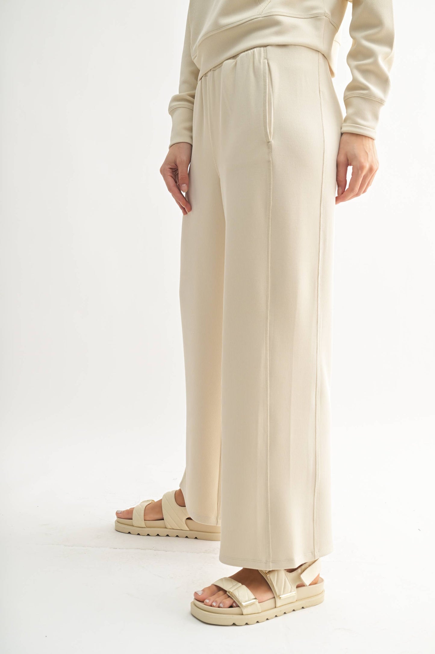 Luxe Sand Wash Rib Wide-Leg Pants