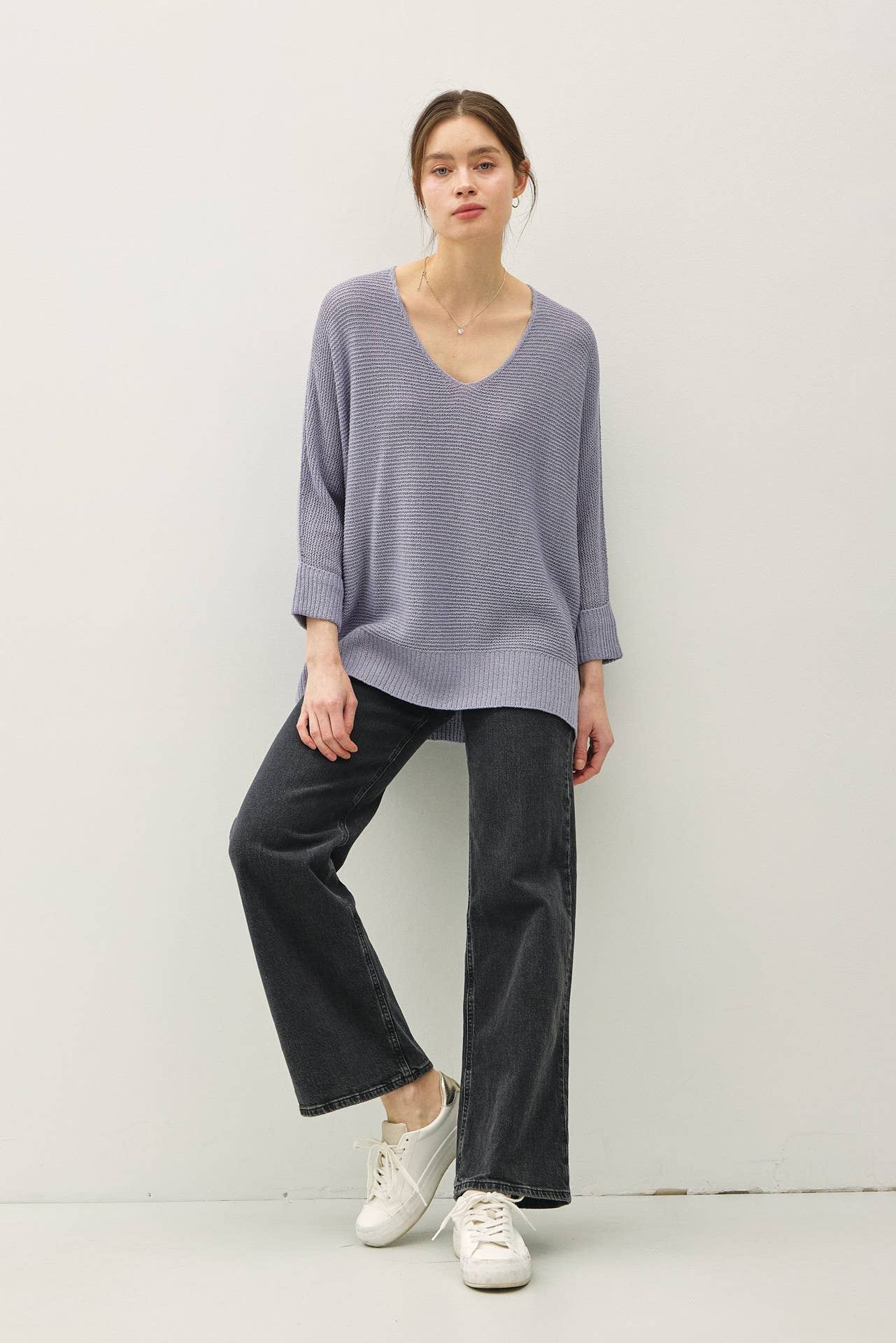 V Neck Dolman Sleeve Sweater