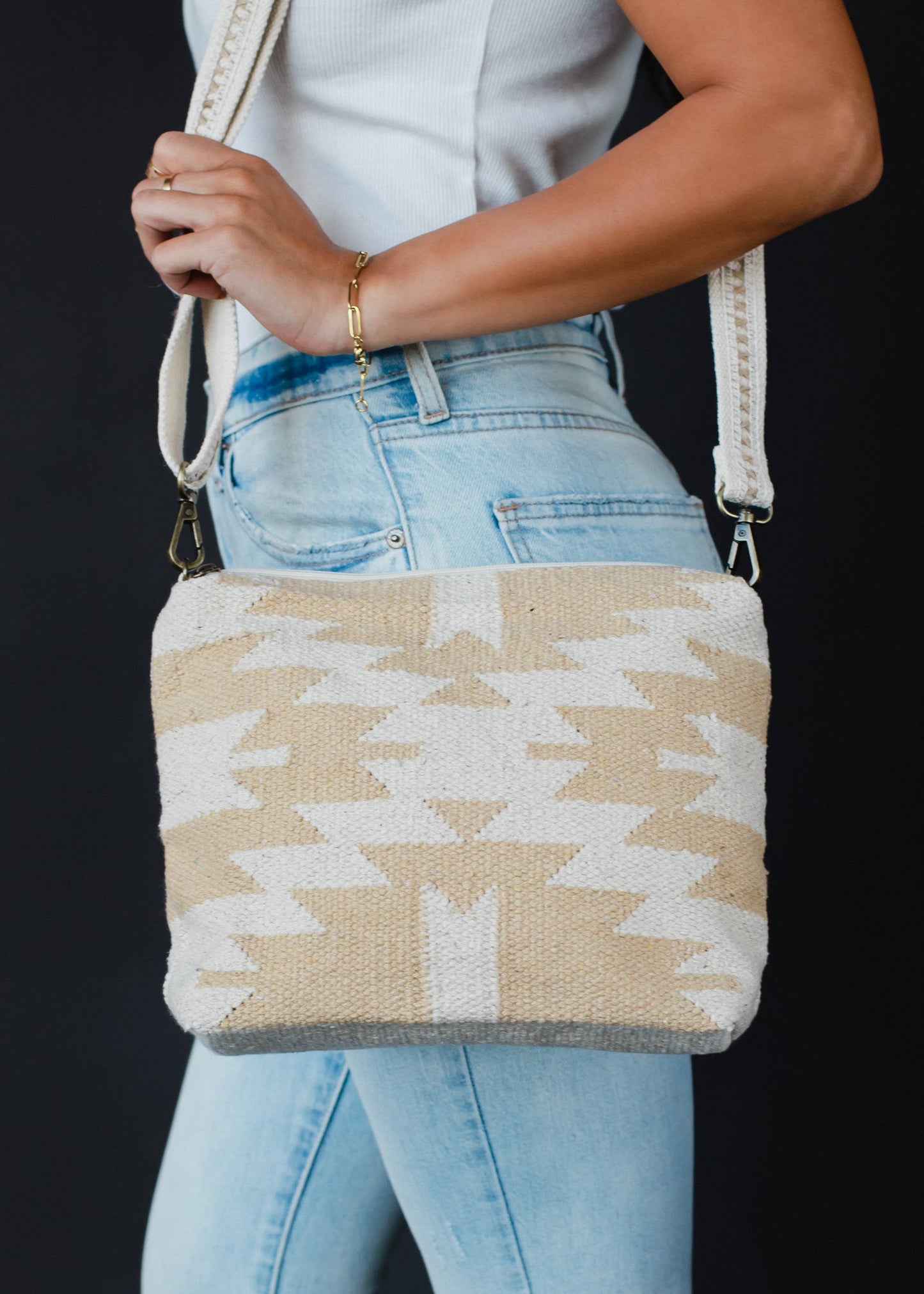 Cream & Tan Aztec Crossbody
