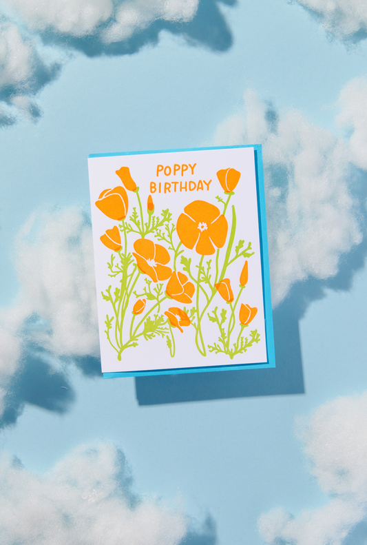 Letterpress Poppy Birthday Card