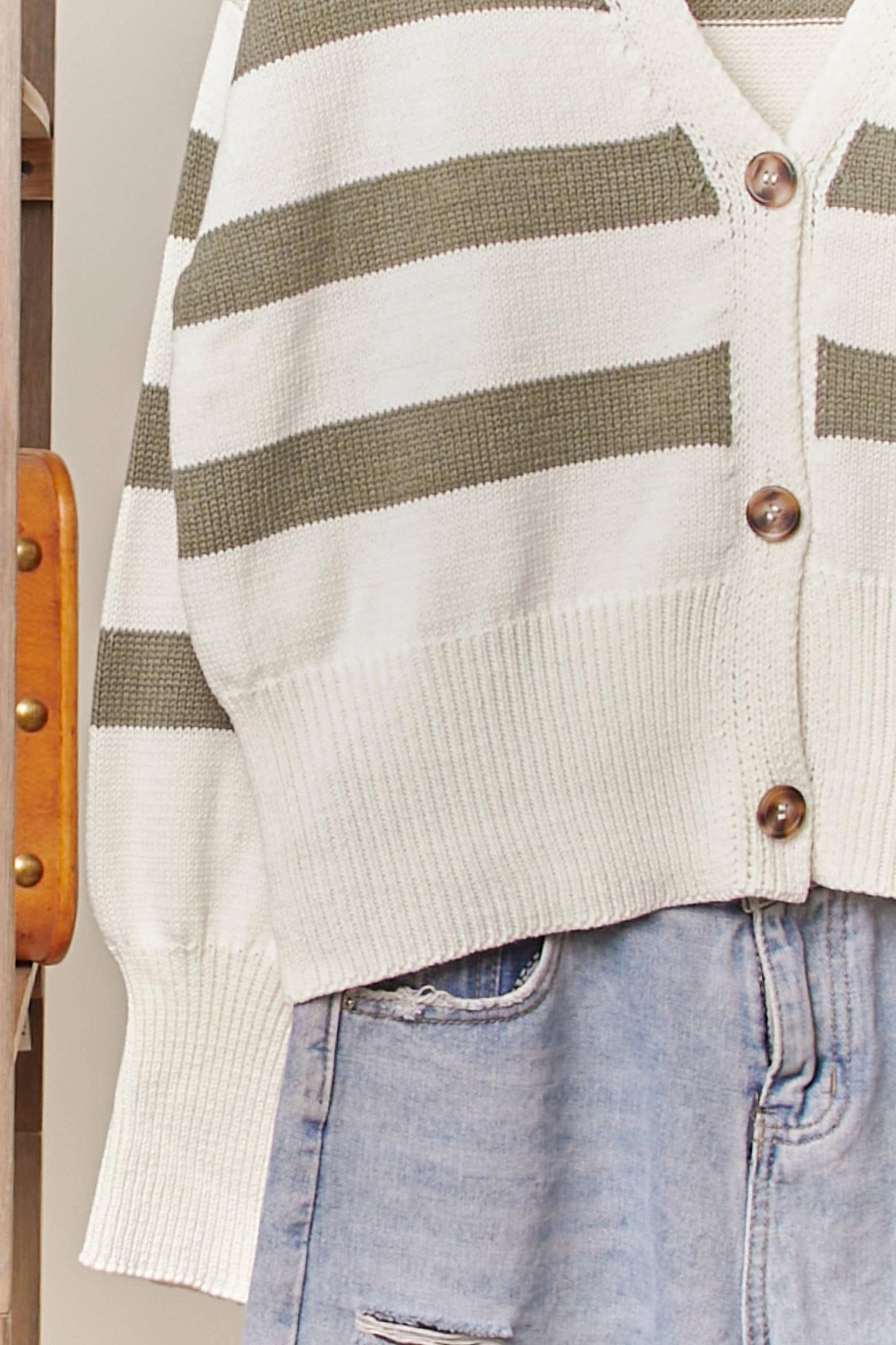 Striped V Neck Knit Cardigan
