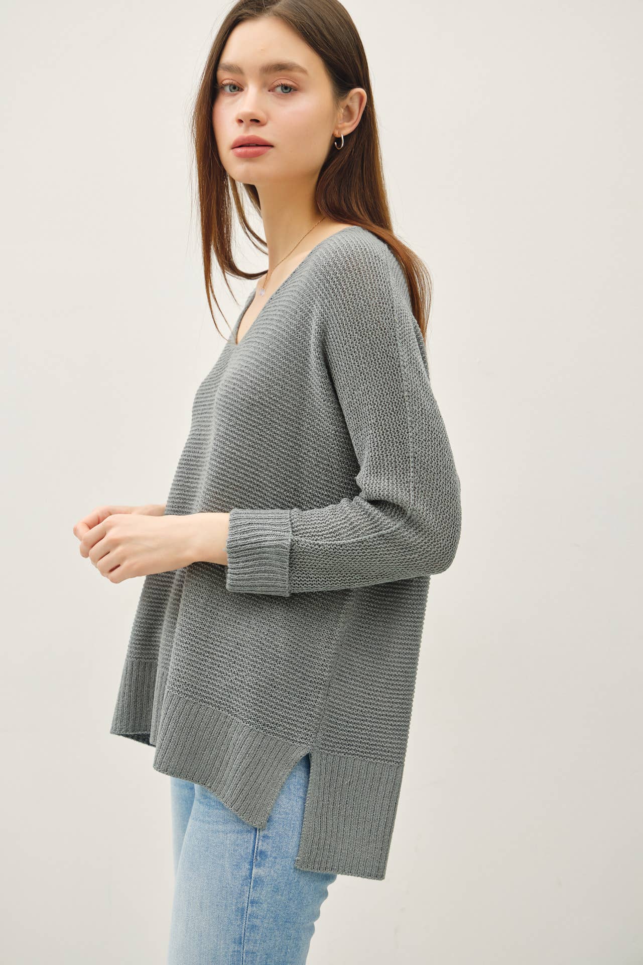 V Neck Dolman Sleeve Sweater