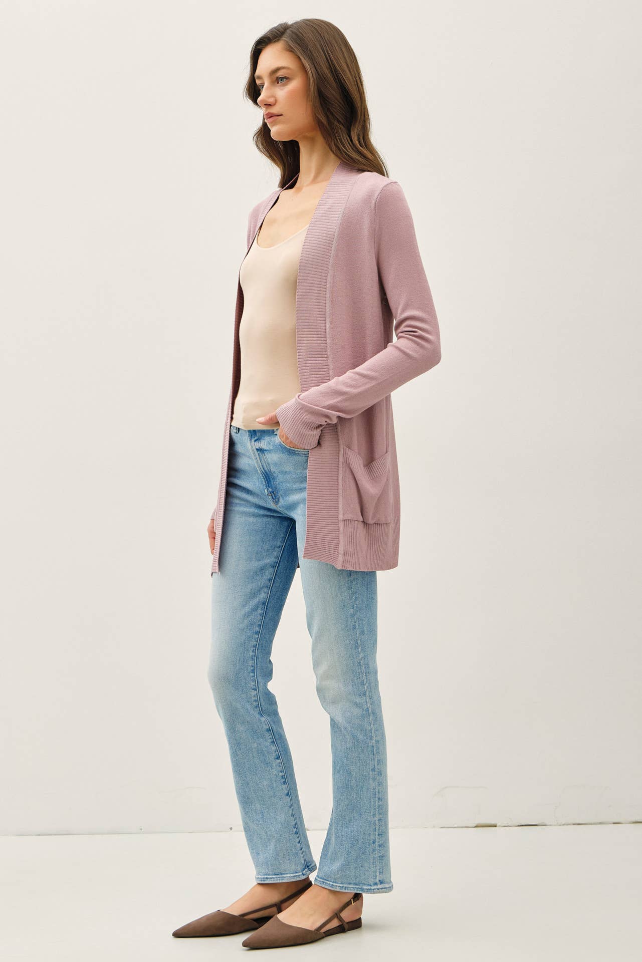 Essential Cotton Blend Open Front Cardigan