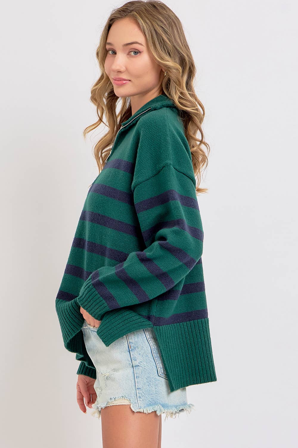 Striped Zip Front Sweater