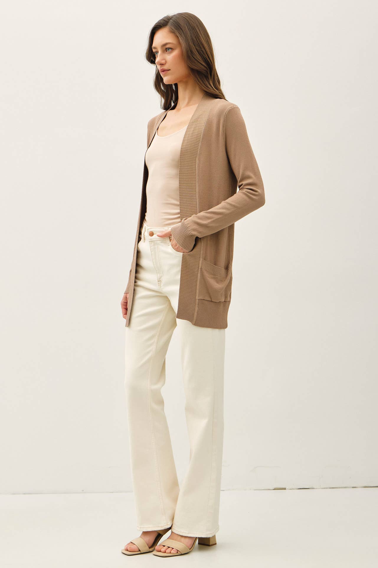Essential Cotton Blend Open Front Cardigan