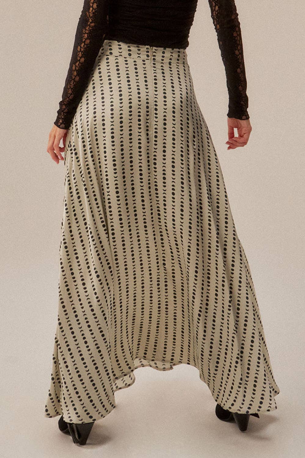 Moon-Print Satin A-Line Maxi Skirt