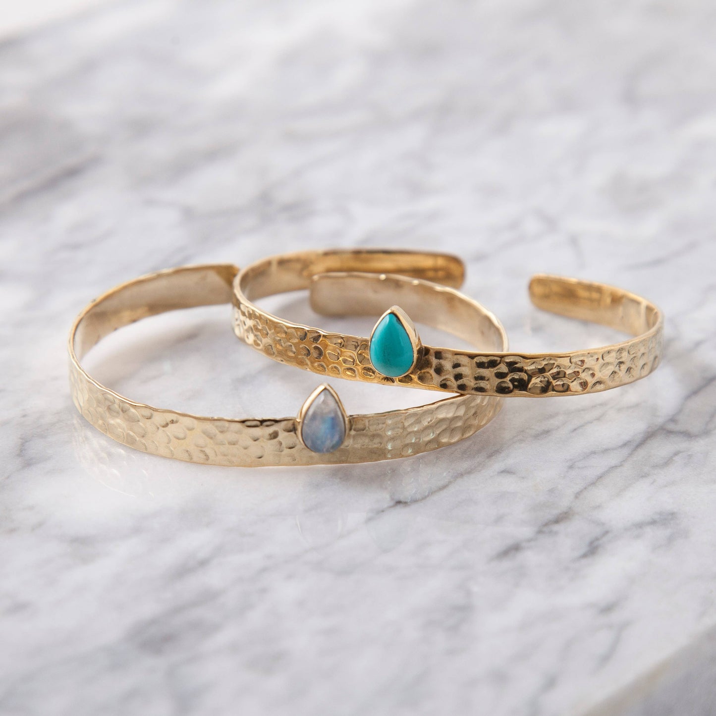 Brass Hammered Cuff with Tear Drop Stone