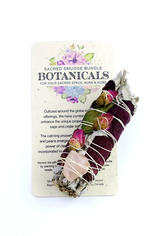 Botanical Small Sage Smudge Bundle with Rose Quartz
