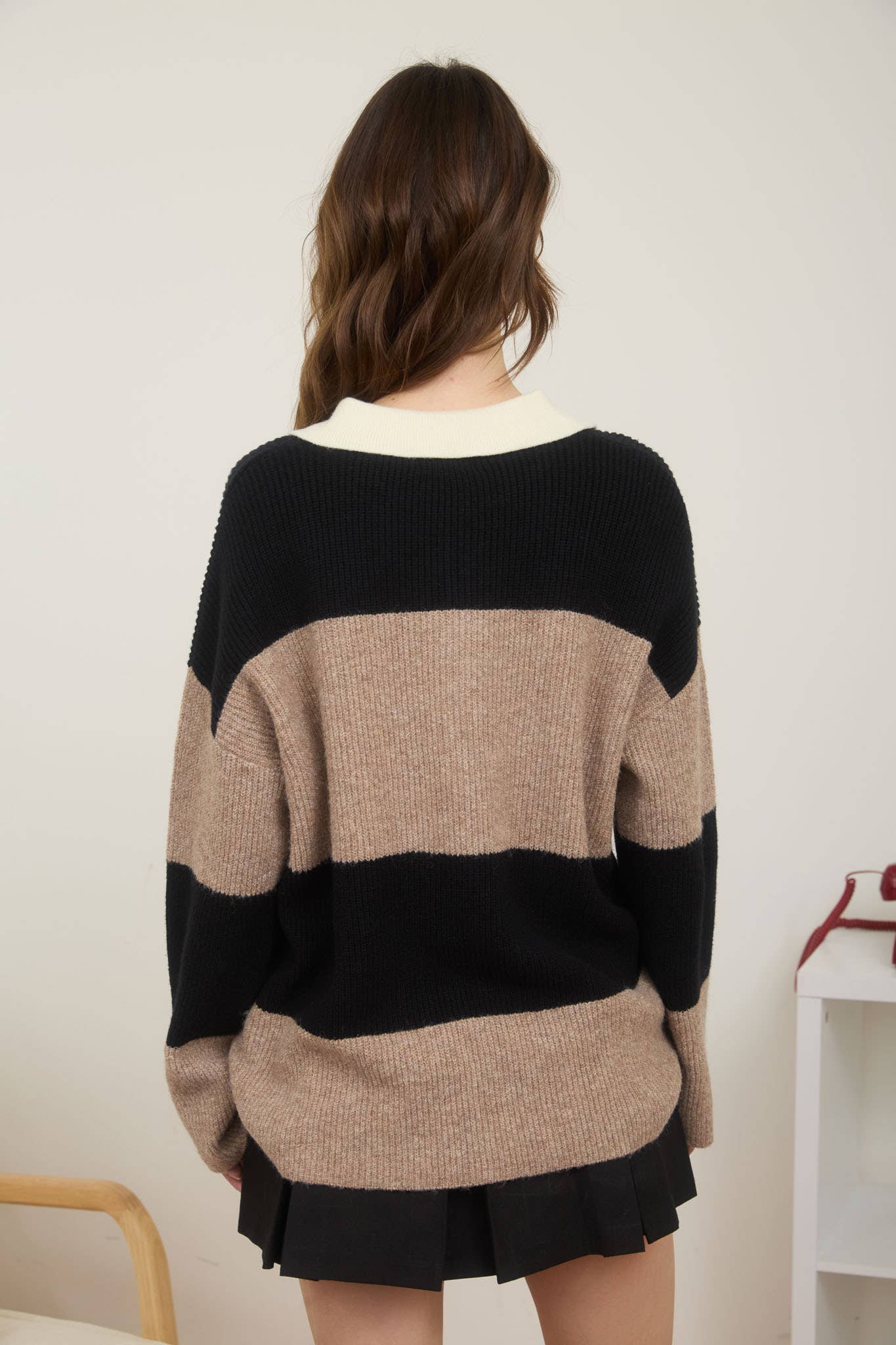Contrast Collar Polo Sweater