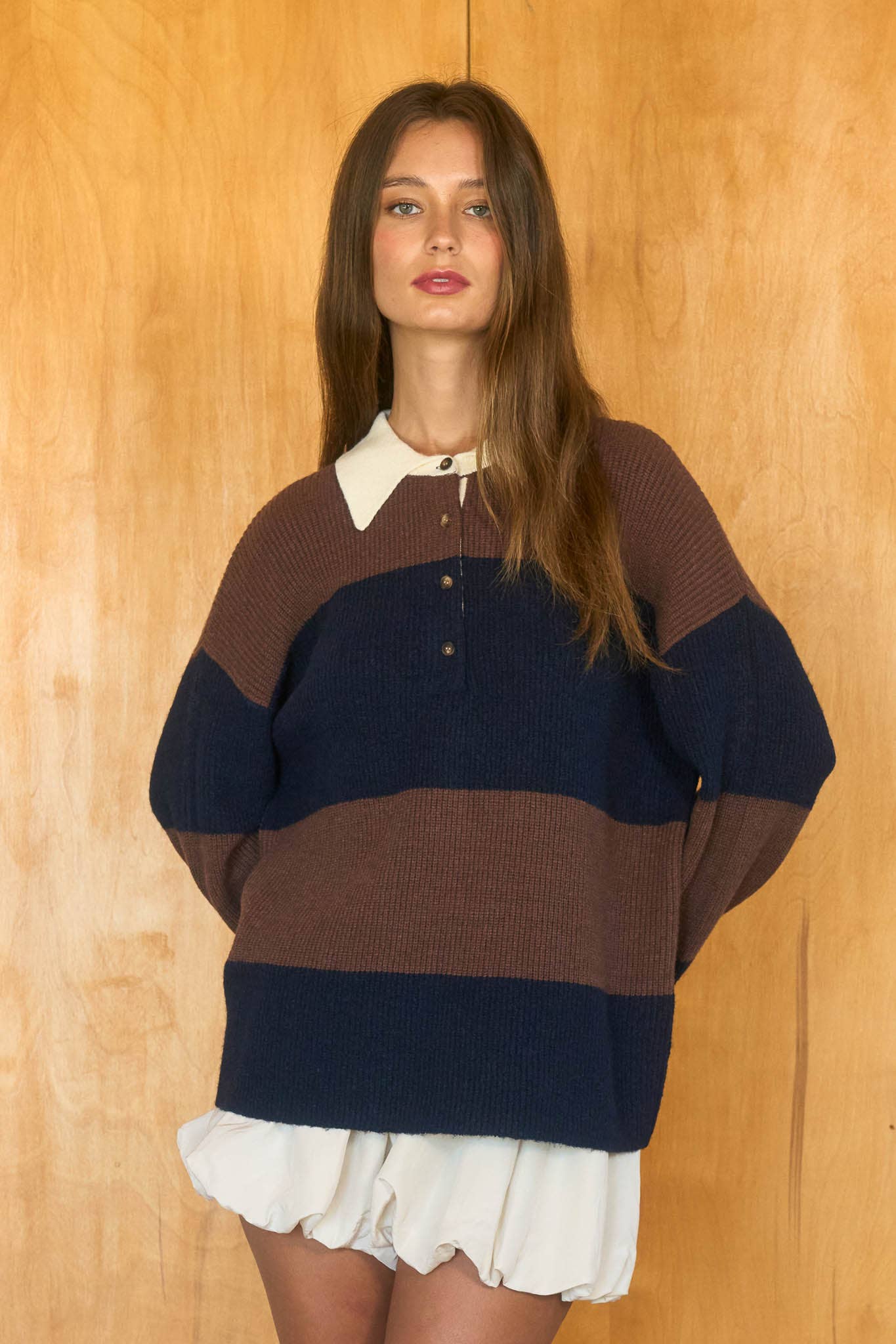 Contrast Collar Polo Sweater